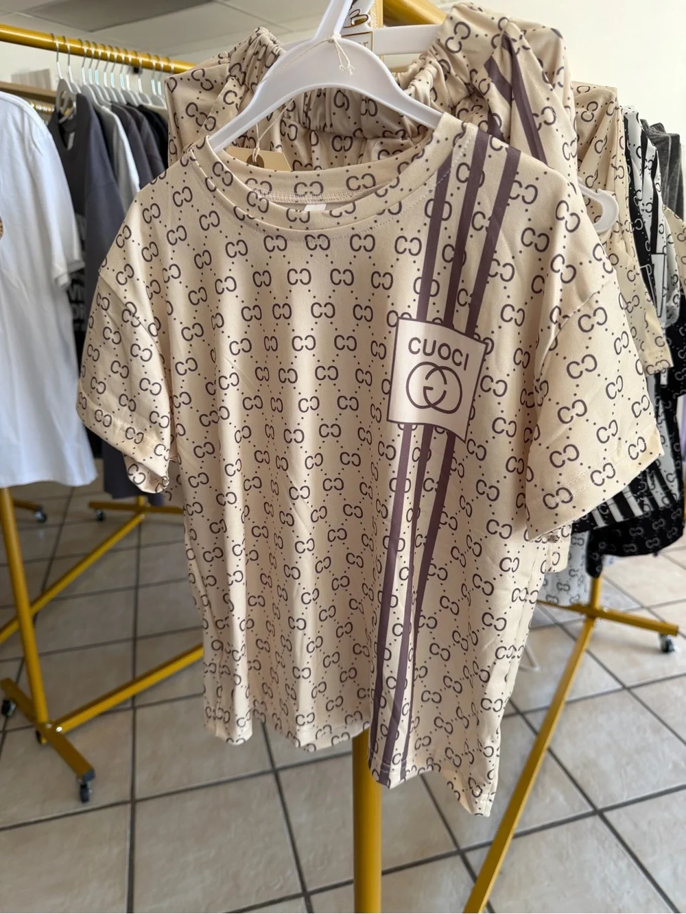Kids Beige Logo-Print Short Sleeve Top